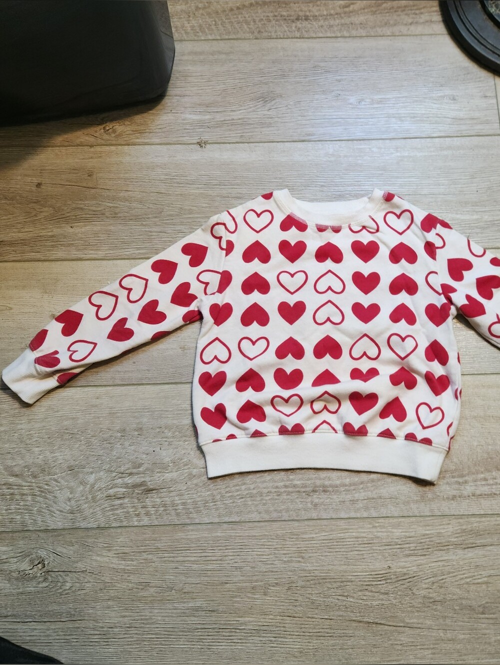 Girl’s White Crewneck Sweater with Red Heart Print